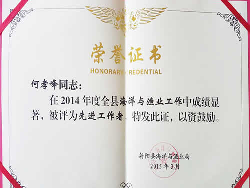 2014年度先進(jìn)工作者榮譽(yù)證書
